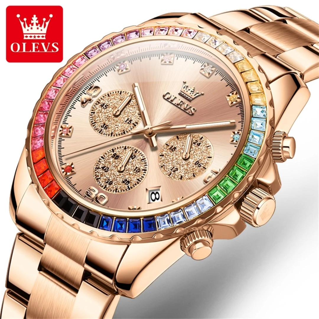 OLEVS 2939 Fashion Quartz Watch Gift Round-dial Alloy Watchband Wristwatch Calendar Small second