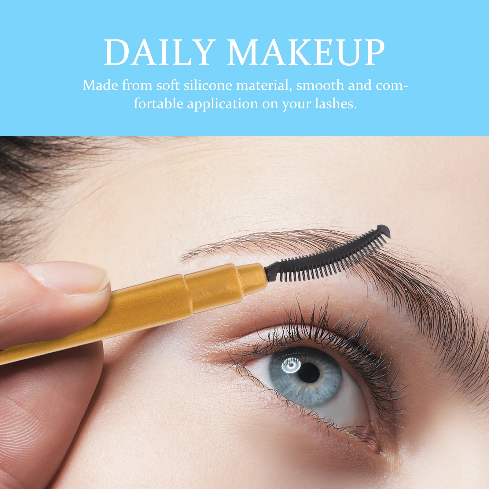

6pcs Eyelash Silicone Makeup Tools Mascara Wand for Eyelashes Brushes Lashes Lash Wands Applicator Travel Golden