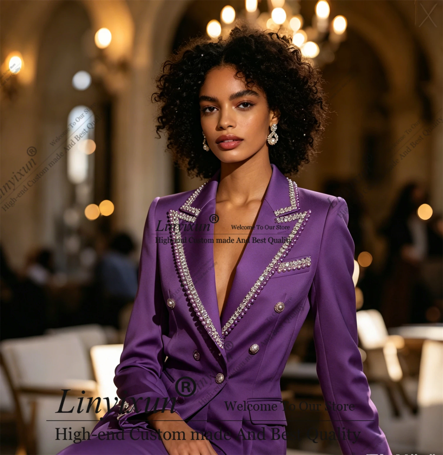 Exquisite Rhinestones Women's Suits Fashion Blazer High Quality 2 Piece Outfits Customzied Female Clothing костюм летний женские view 3