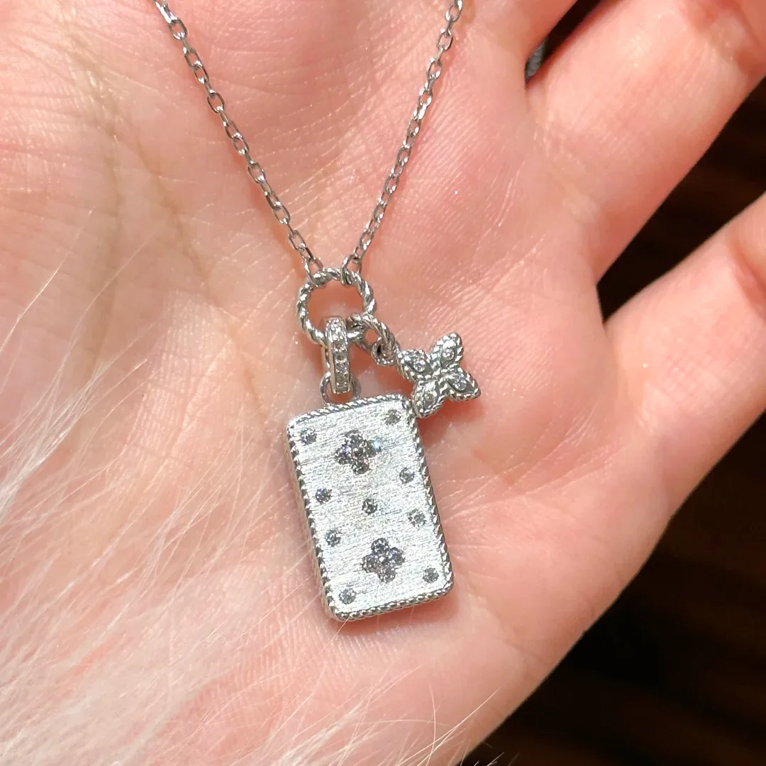 S925 Sterling Silver Double Sided Brushed Necklace Fashion Light Luxury Diamond Pendant Jewelry