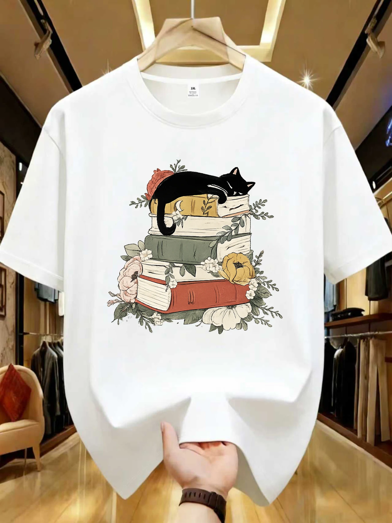 

【WZM105124】Kitten print plus size women's round neck summer casual short sleeved street fashion versatile T-shirt