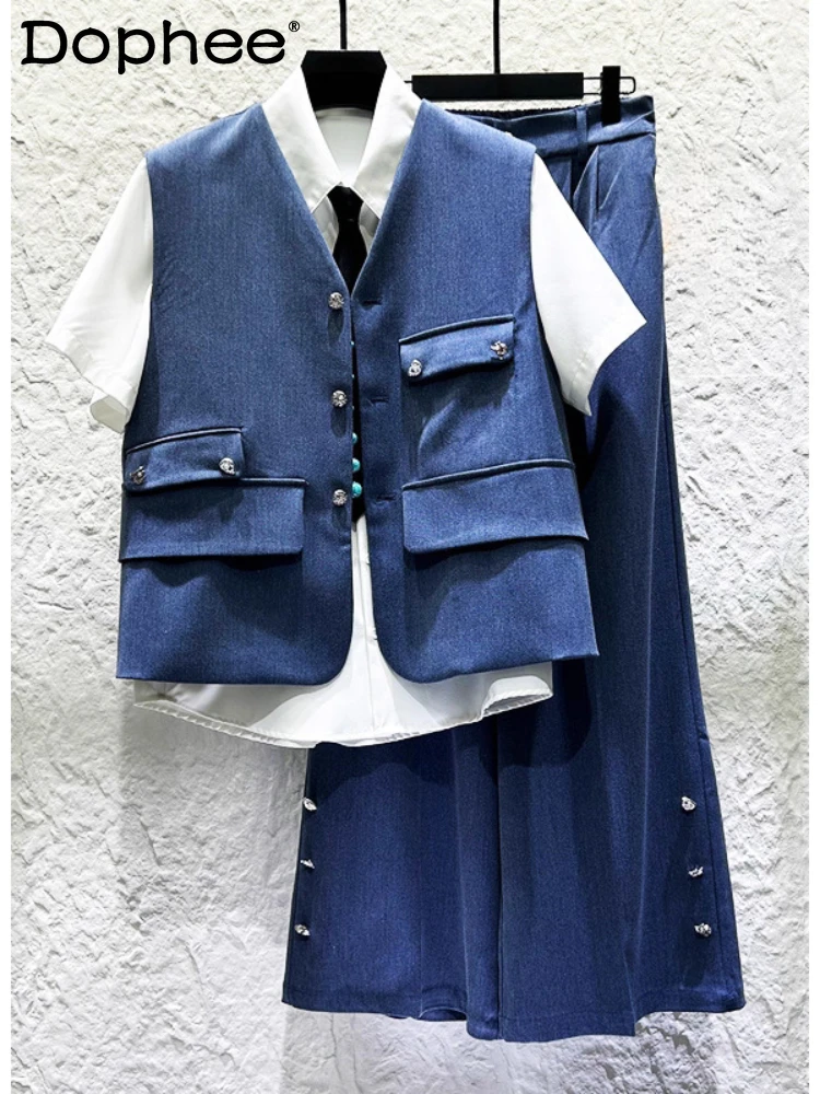 

Men's 2025 Autumn New Light Luxury Two-Piece Set Fashion Vest Unique Design Trend Loose Wide-Leg Trousers Solid Color Pants Sets