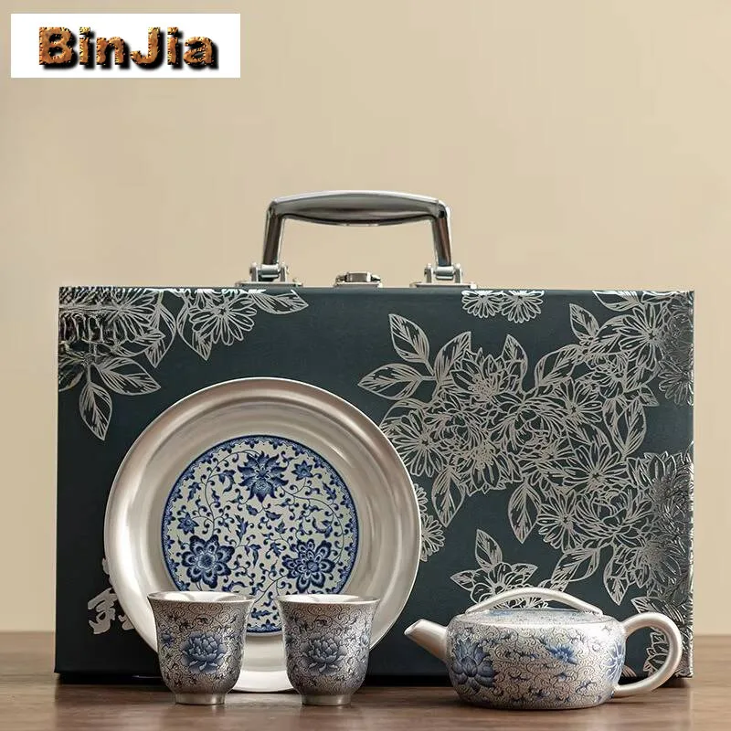 

Gilded Sier Entwined Lotus Tea Set Complete Boutique Ceremony Making Teapot And Cup For Ornaments Craft Accessories Supplies