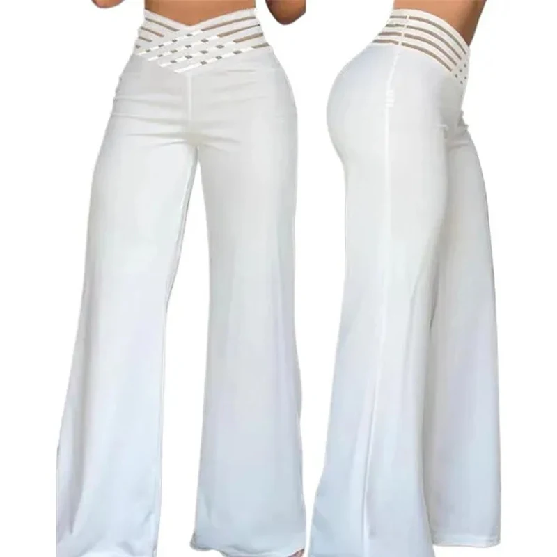 Pantaloni Slim elasticizzati da Yoga svasati estivi pantaloni a gamba larga Casual a vita alta pantaloni da donna Vintage da ufficio in tinta unita 2024