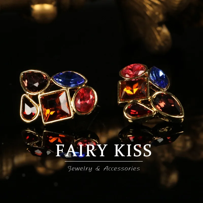 Medieval stud earrings colorful geometric stitching exaggerated earrings personalized simple fashion earrings