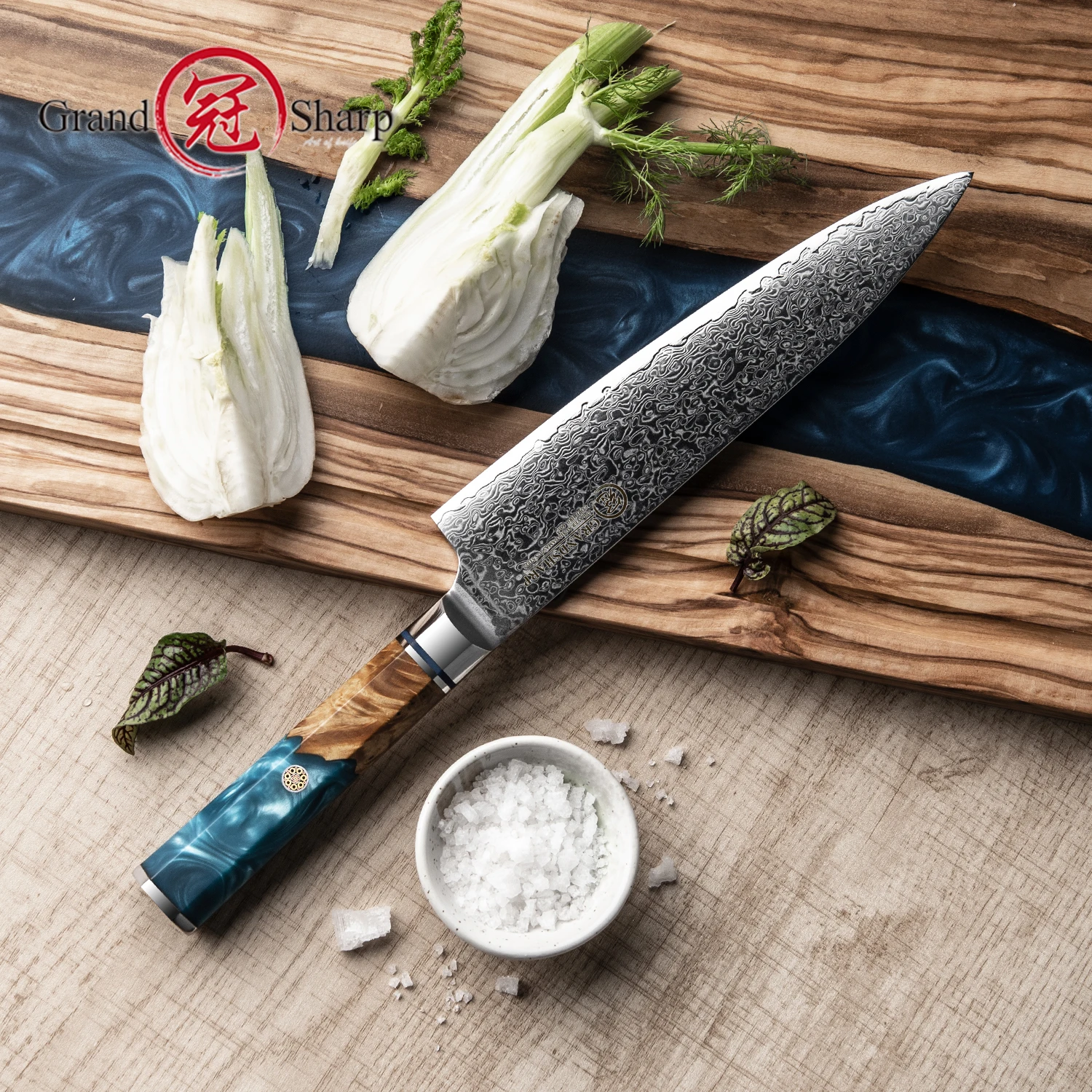 7.8 Inch Chef Knife Damascus Steel Kitchen Gyuto Knife Sushi Sashimi Butcher Slicing Japanese Knife Home Tools GRANDSHARP