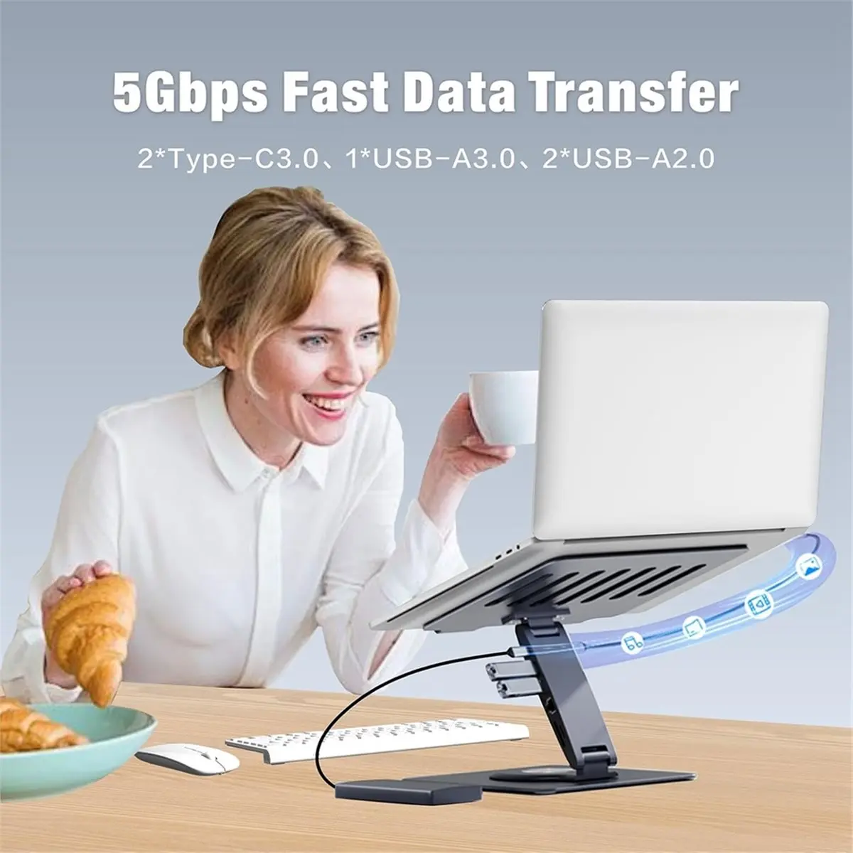 

Стабильная регулируемая подставка для ноутбука 11-в-1 с док-станцией, алюминиевая подставка для ноутбука с USB-концентратором для MacBook Pro Air/Dell