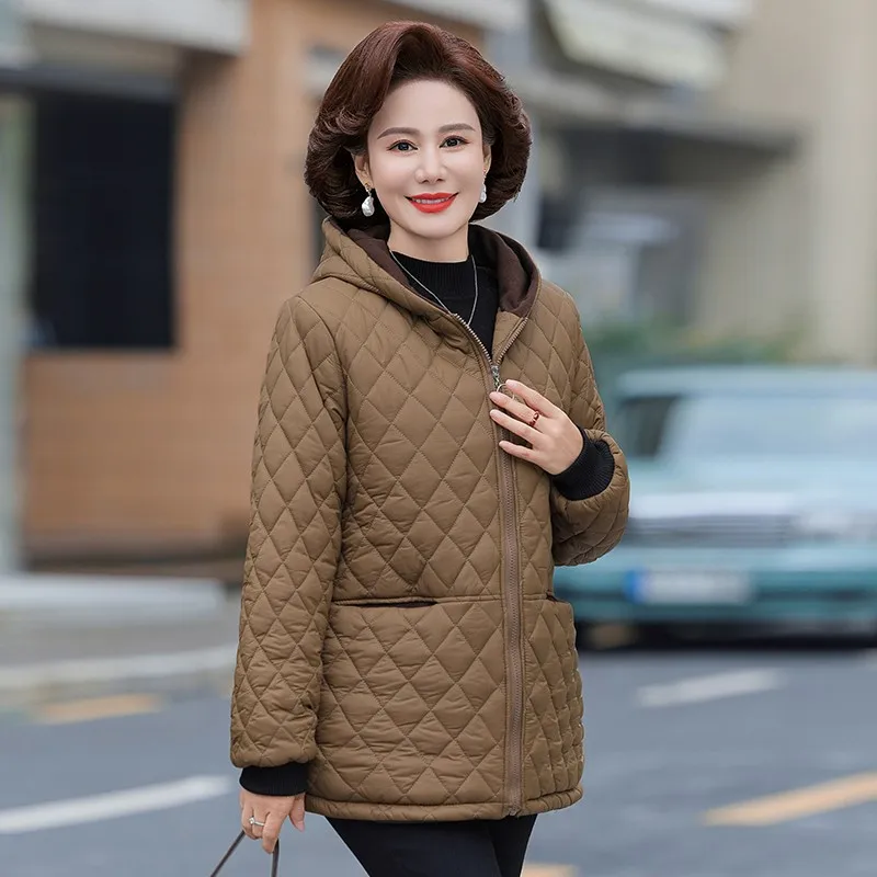 ผู้หญิงกลางอายุฤดูหนาวแฟชั่นผ้าฝ้ายขนาดเล็กเสื้อผ้าฝ้ายหนา Casual Cotton Coat Mom's Cotton Coat