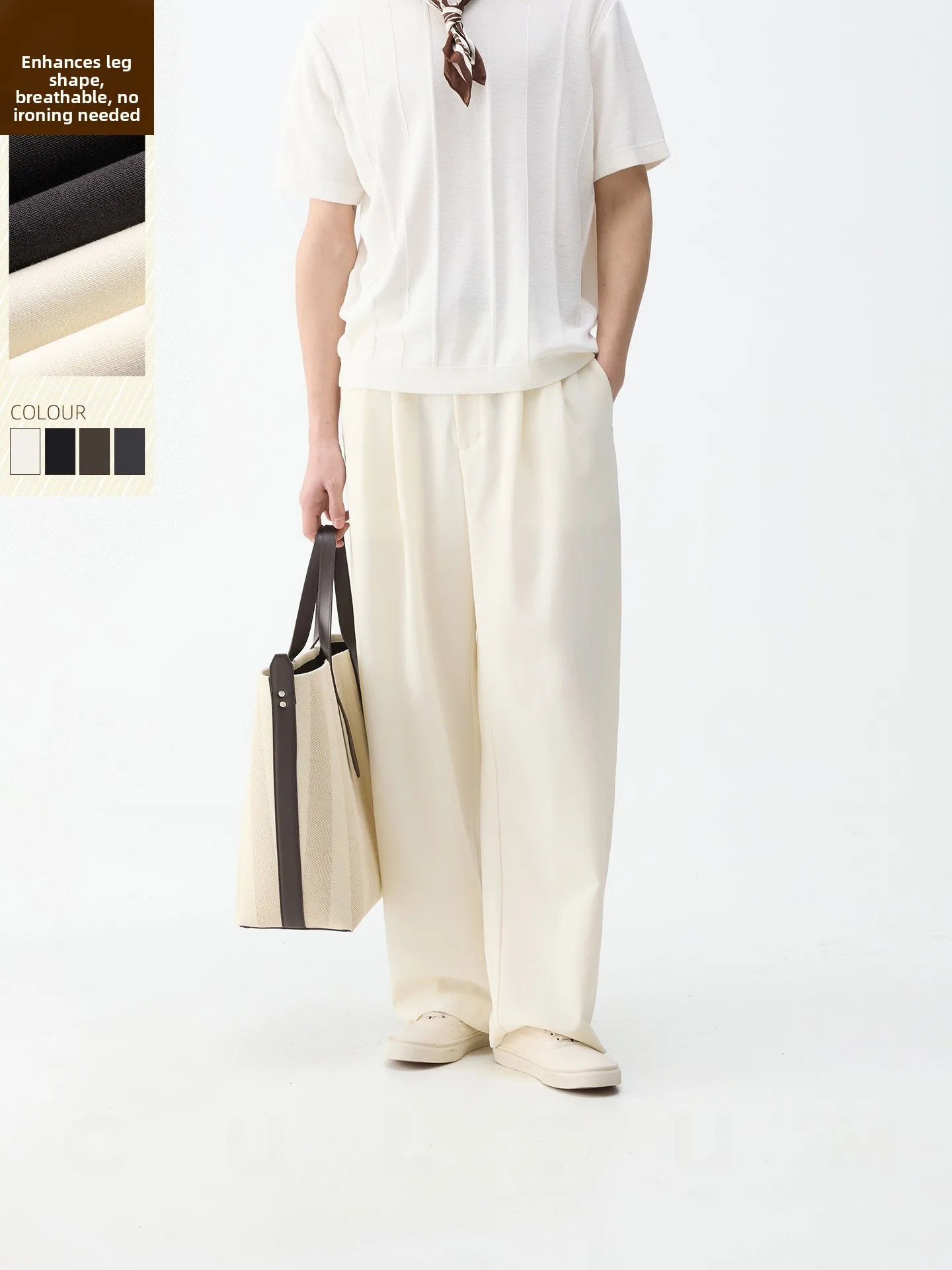

Cultum Men's Casual Wide Leg Pants Spring Summer High Waist Loose Fit Business Casual Style Polyester Blend Fiber