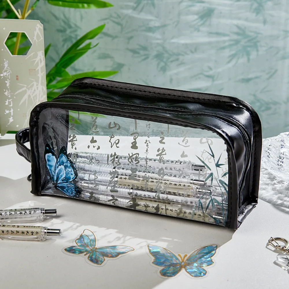 Chinese Ink Style Transparent Pencil Case Waterproof Large-Capacity Zippered Pencil Bag Versatile Durable Pencil Holder