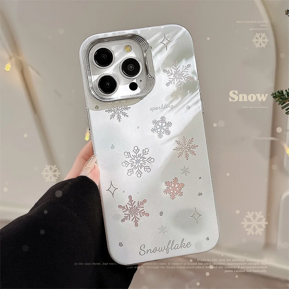 Luxury Hollow Out Plating Snowflake Phone Case With Hairball Pendant For iPhone 16 15 14 13 12 Pro Max Shockproof Bumper Cover