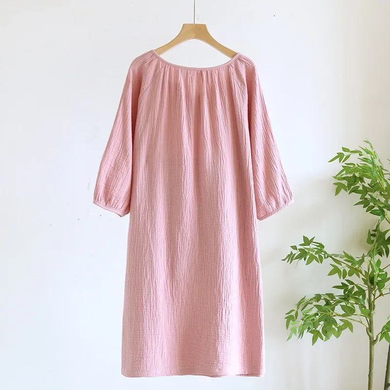 Solid Color Women's Summer Round Neck Cotton Nightgown Plus Size Loose Home  Night Wear Dresses for Women Sleepwear - AliExpress 200574005
