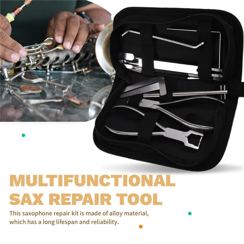 ABJA-Multifunctional Sax Repair Tool Saxophone Maintenance Wrench And Spring Pliers Instrument Repair Set For Woodwinds