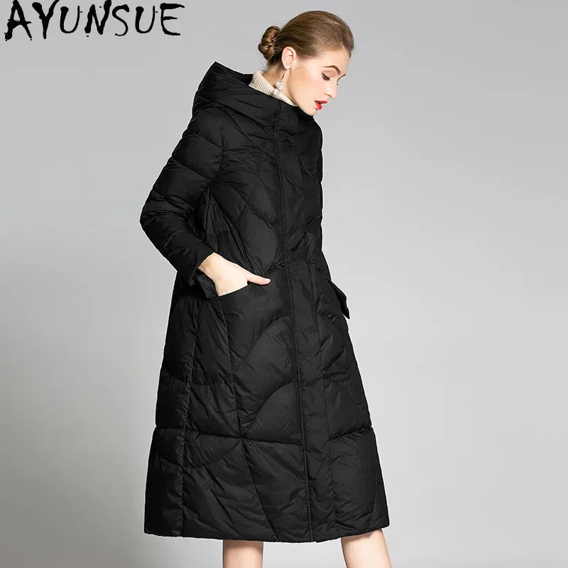 AYUNSUE White Duck Down Puffer Jacket Women Luxury Long Down Coats Winter Warm Clothes New Arrivals Outerwears 2024 Пуховики