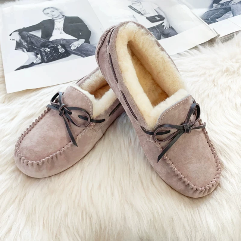 Real Leather Sheep Fur Integrated Le Fu Dou Dou Shoes for Women 2026 New Autumn and Winter Snow Boots with Added Fleece