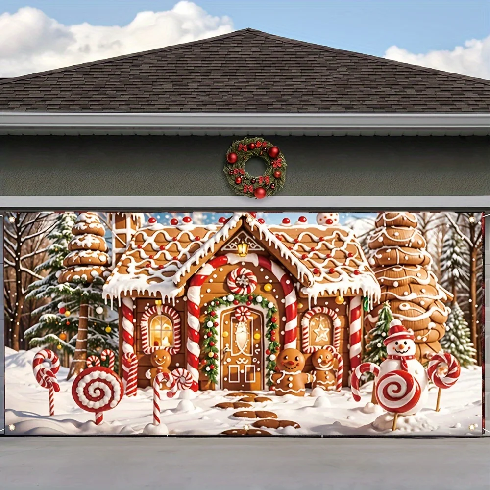 

2D дверной флаг, 1 шт., праздничная рождественская гаражная дверь из полиэстера - Конфеты Дом и конфеты, многоцелевые уличные украшения