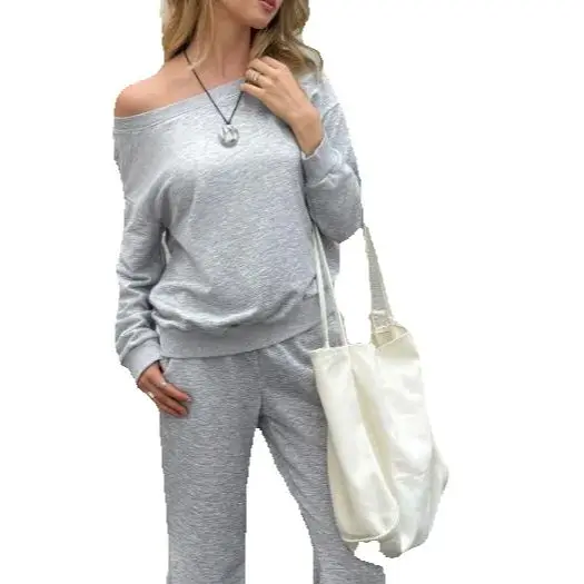 

Комплекты из двух предметов, женские брюки, осенне-зимний повседневный спортивный однотонный комплект из футболки и прямых брюк, женская повседневная одежда