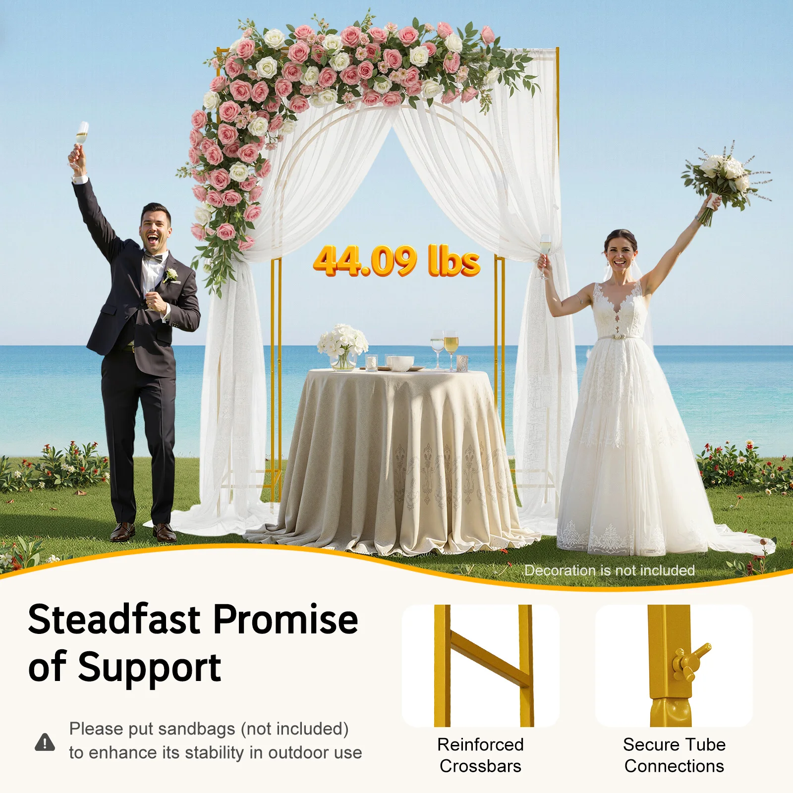 

Свадебная арка-стойка, золотистый металлический каркас 180x30x250 см, квадратная труба, уникальный дизайн с двойной аркой для свадебного фона