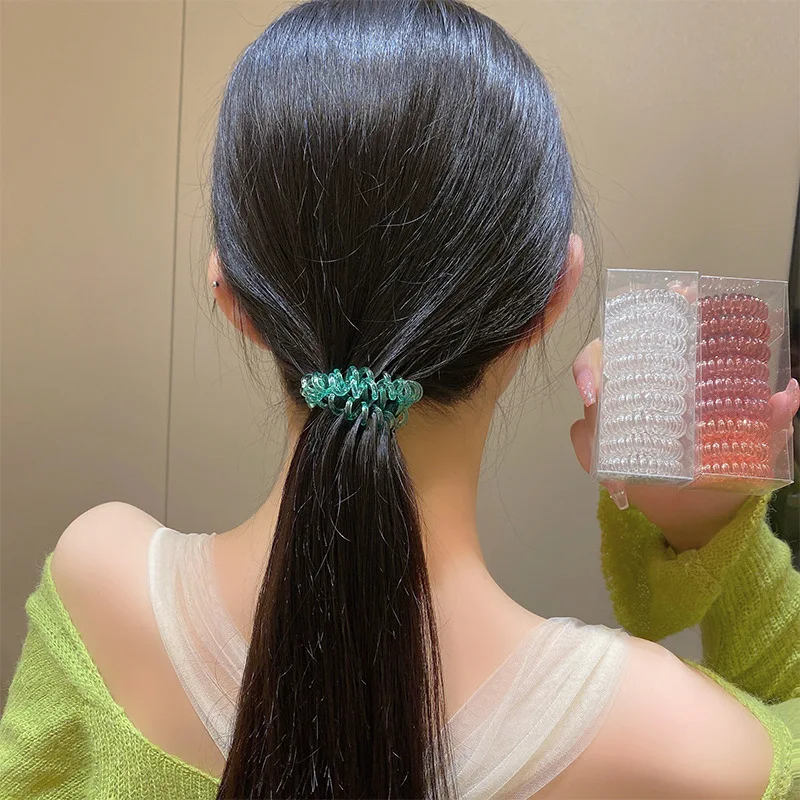 9PCS Colorful Telephone Wire Elastic Hair Bands for Girls Headwear Ponytail Holder Rubber Bands Women Chic Hair Accessories