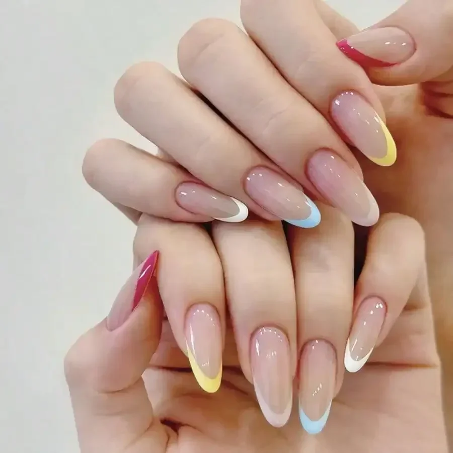

24Pcs Macaron French Ombre Press On Nails, Sweet Sheen, Reusable No Damage, For Daily Party Wedding Date