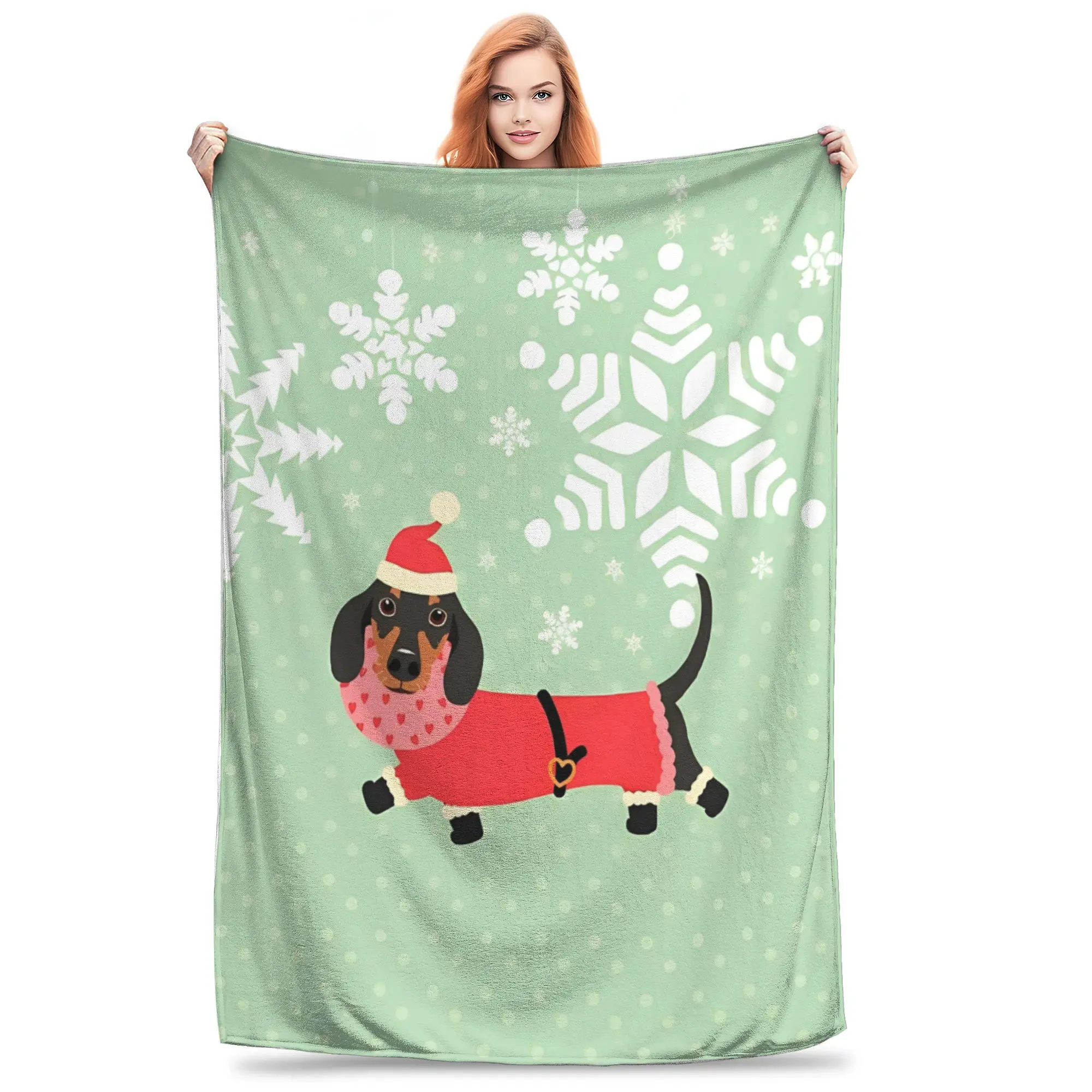 Dachshund Sausage Dog Christmas Santa Claus Blankets Fleece Spring/Autumn Super Soft Throw Blanket for Bedding Outdoor Quilt