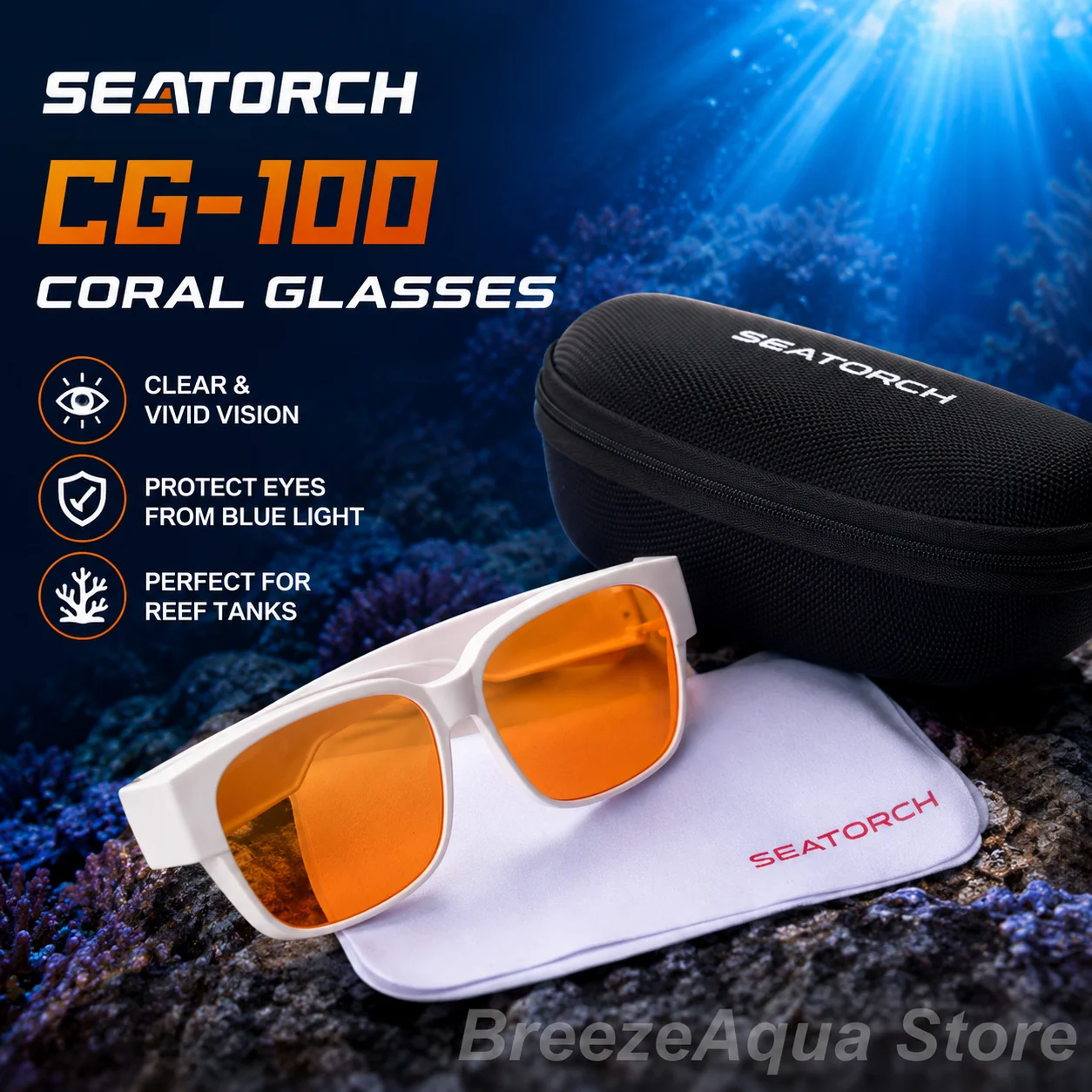 Seatorch CG-100 Gafas de coral para acuario Bloqueo de luz azul Restaura la visualización de color verdadero para pecera de arrecife de coral