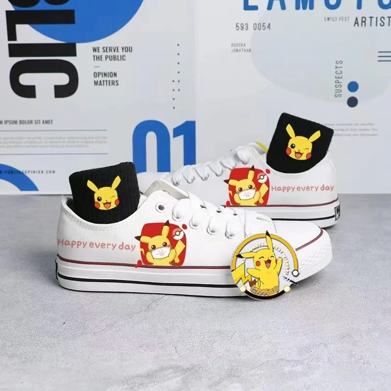 2024 explosive facelift of Pikachu hand painted low top canvas shoes men women small white shoes for summer couples board shoes