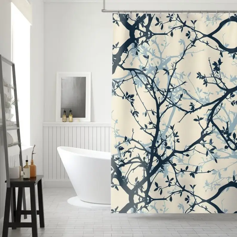 Minimalist Silhouette Tree Shower Curtain: Tranquil Forest Decor