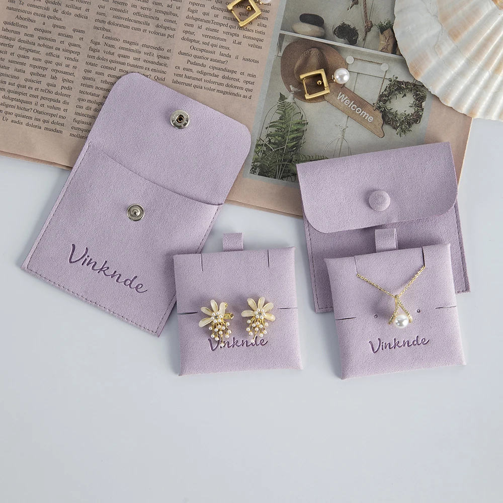 Luxury Personalized Jewelry Bags Card Set Custom Logo Microfiber Button Jewellery Ring Earring Packaging Pouch With Insert Cards