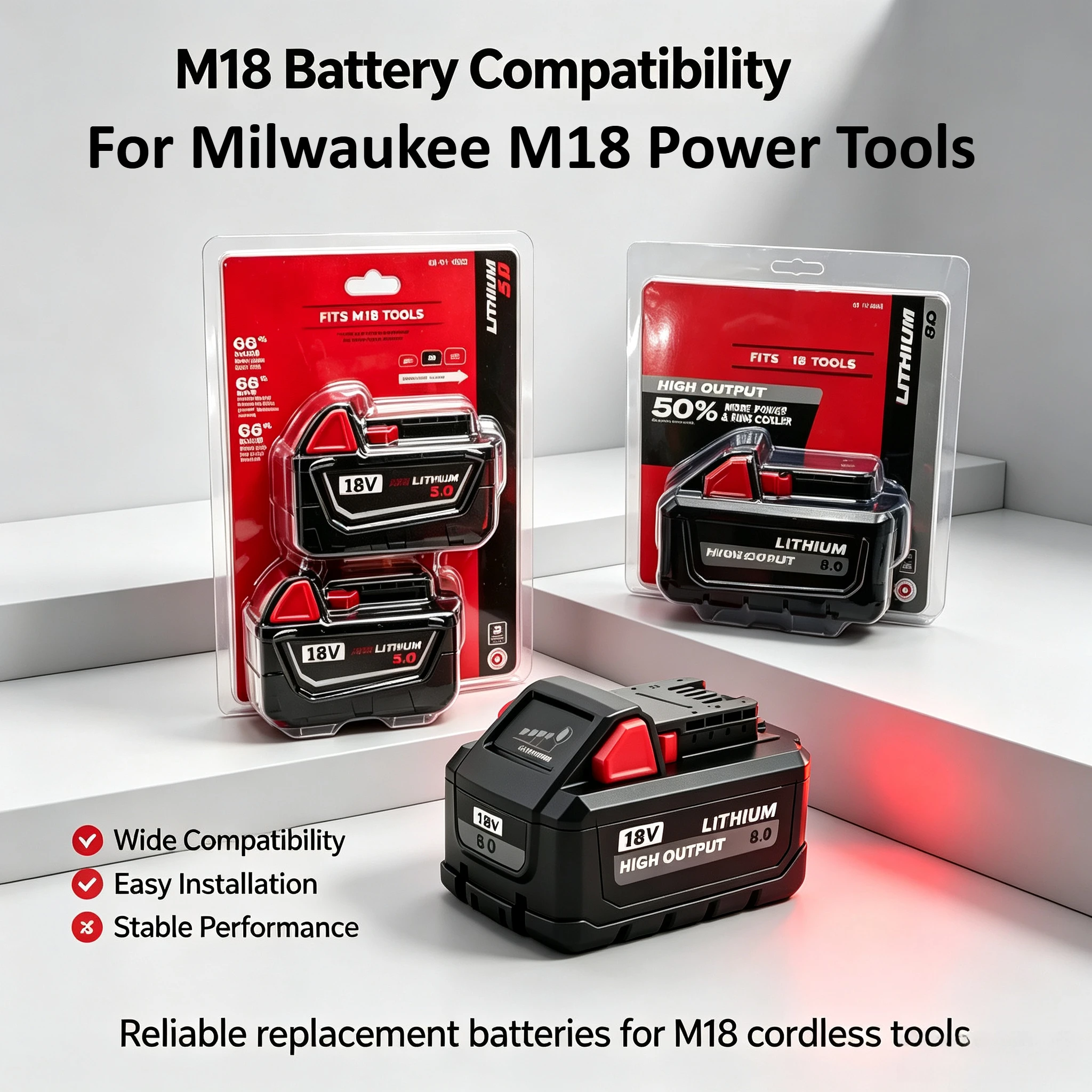 For Milwaukee M18 18V Red Lithium 5.0Ah replacement battery, lithium‑ion cells and short‑circuit safeguard,for 18V power tools