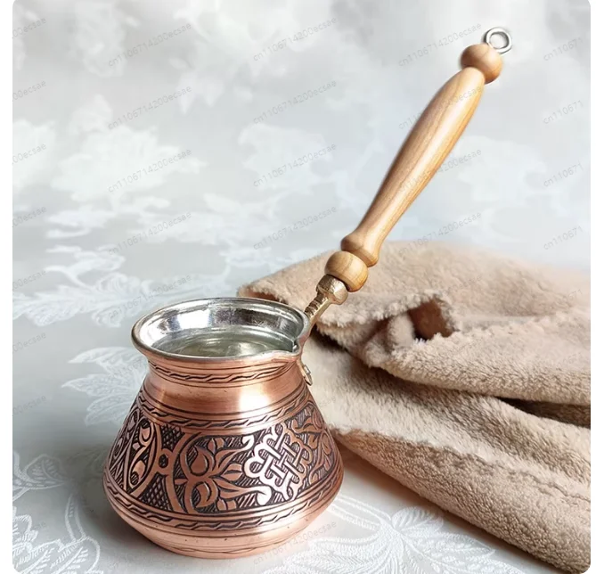 Turkey Imported Coffee Pot Pure Copper High-quality Wooden Handle, Silver Hand-brewed Pot, Open Flame Electric Ceramic Stove