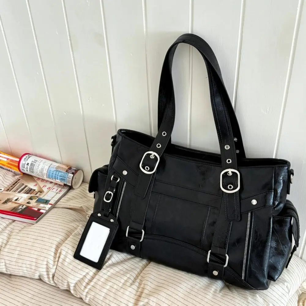 For For Anmuu Fashion Tote Bag Women Large Capacity Pu Leather Handbag Motorcycle Style Streetwear Shoulder Crossbody