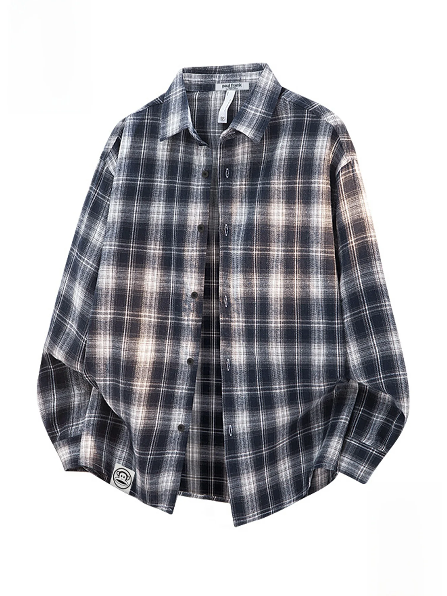 

Мужская рубашка Paul Frank в стиле ретро, в клетку, с длинным рукавом, свободного кроя, с воротником, весна 2026, дышащая, из смесового полиэстера и хлопка, на пуговицах
