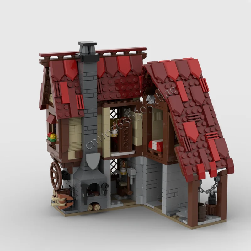 824-teiliges MOC-Schmied-Set für mittelalterliches kreatives Dorf, kreatives Architekturmodell, herausforderndes DIY-Spielzeug, Geschenke für Erwachsene