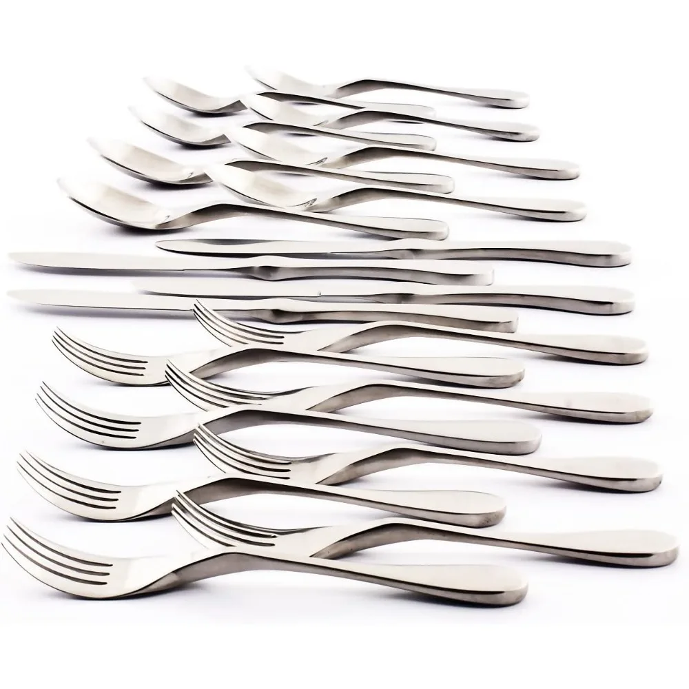 

20-Piece Matte Silver Cutlery Set with Ergonomic Design, 18/10 Stainless Steel Forks Spoons Knives