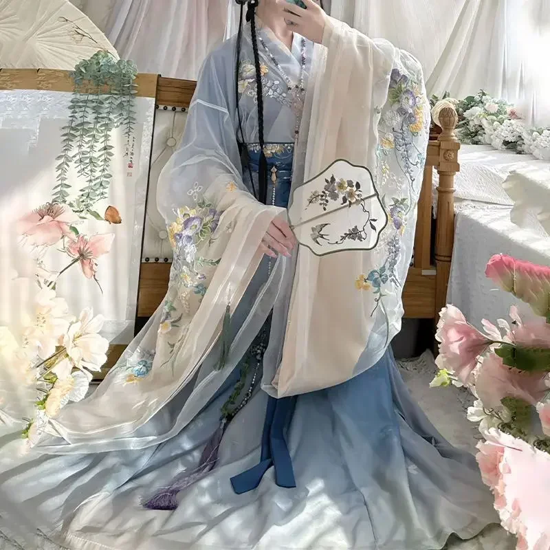 Chinese Hanfu Dress Women Party Outfit Ancient Embroidery Blue&Green Hanfu Dress Chinese Vintage Costume Hanfu Sets