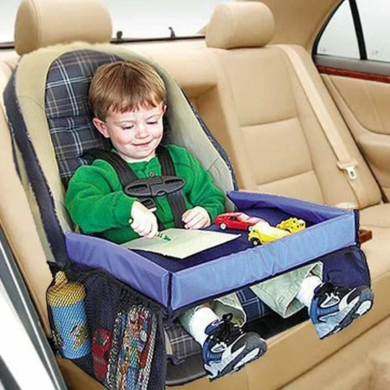 Car Seat Travel Tray Safety Seat Play Table Organizer Storage Snacks Toys Cup Holder Waterproof for Baby Children Kids Stroller