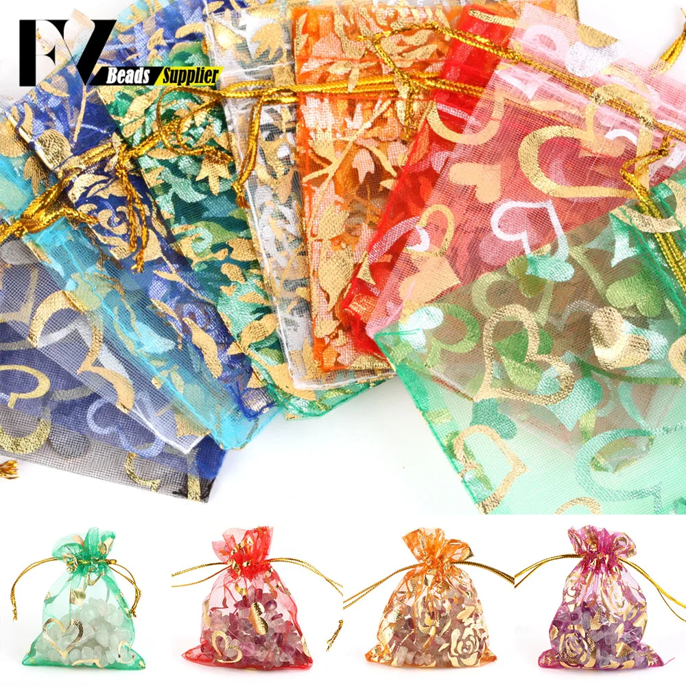 50pcs/lot Colorful Drawstring Organza Bags Jewelry Packaging Bags Candy Wedding Birthday Bags Gifts Sweets Pouches Wholesales