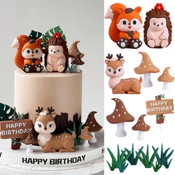 Woodland Cake Topper Forest Animals Squirrel Deer Cake Toppers Jungle Theme Kids Birthday Party Decoration Baby Shower Supplies