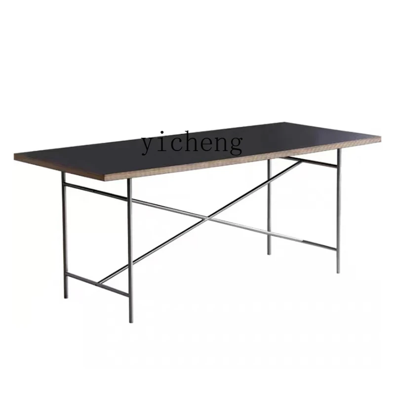 

XL Mid-Ancient Dining Table Stainless Steel Solid Wood Computer Desk Home Minimalist Desk Conference Table