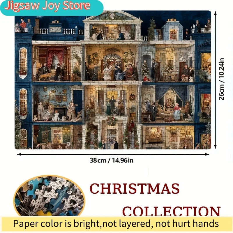 A Box Containing 1000 Paper Puzzles for Adults Titled 'Exquisite Christmas Mansion', Suitable for Party Games And Activities A