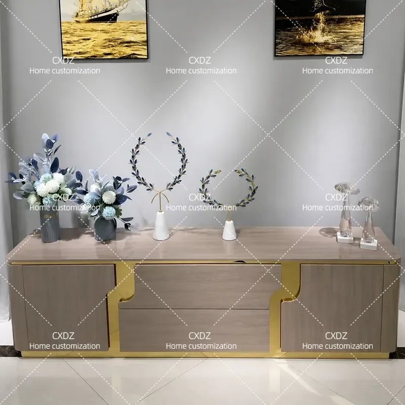 Light Luxury Solid Wood TV Cabinet Minimalist Floor Standing Audio Visual Storage Unit for Living Room Villa Suite Modern