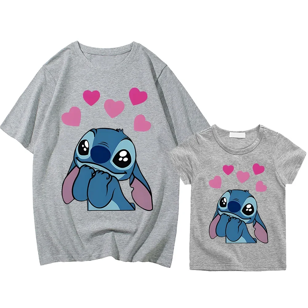 Stitch Disney Print 100%Cotton t shirt for kids boy girl mom and daughter matching clothes Kawaii Men women Short anime Tops y2k