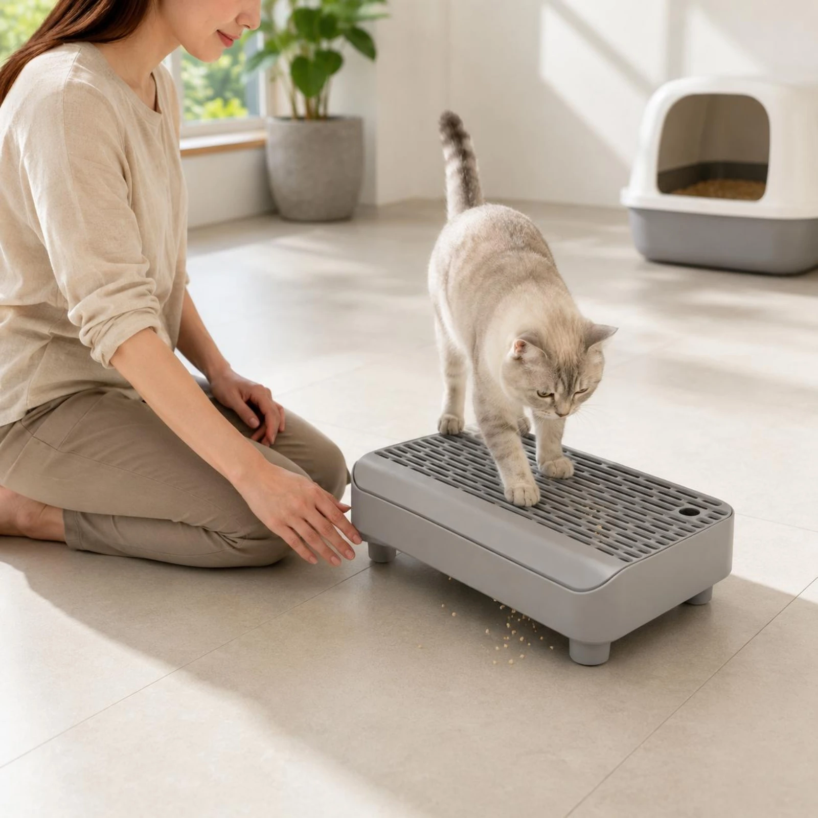 Cat Litter Box Step Non Slip Double Layer Washable Pad for Litter Box Cabinet for Cats