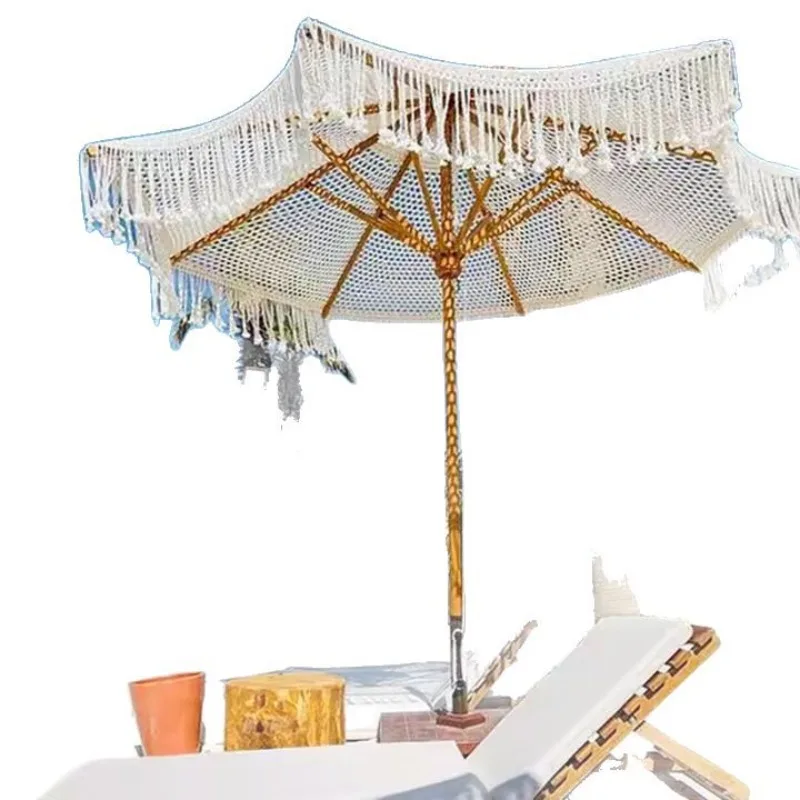Large outdoor shading garden umbrella cotton rope woven garden umbrella hollow braided rope sun umbrella