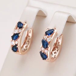 Kinel Luxury Drop Blue Natural Zircon Earrings For Women Fashion 585 Rose Gold Color Earring Fine Daily Jewelry Christmas Gifts