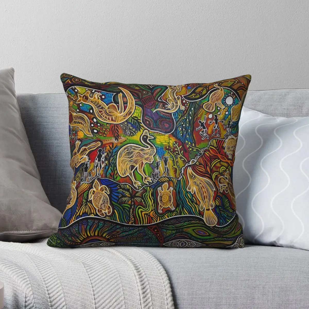 

Rainbow Serpent Snake Deity Square Pillowcase Polyester Linen Velvet Pattern Zip Decorative Throw Pillow Case Room Cushion Cover