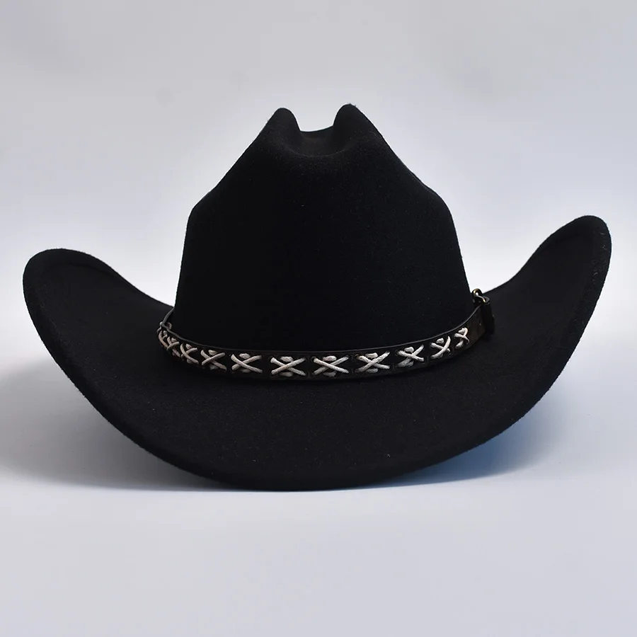 Vintage Big-edge Western Cowboy Hats for Men Women Artificial Wool Gentleman Cowgirl Jazz Hat