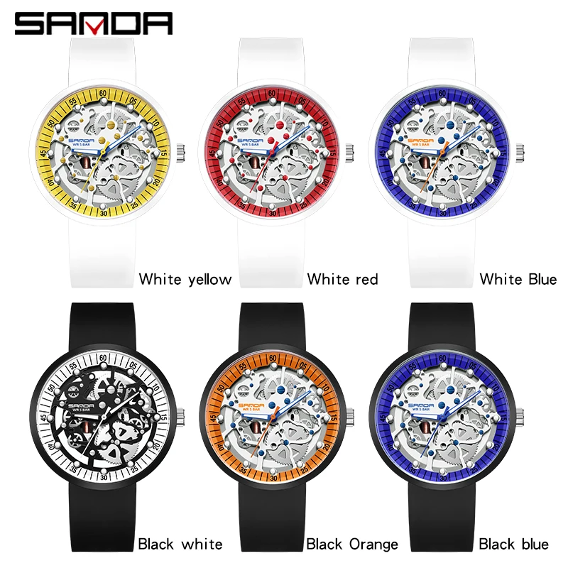 Fashion Sanda Top Brand Luxury Sport Men\'s Quartz Watch Silicone Band Cool Hollow Removable 50 Meter Waterproof Wrsist Watches