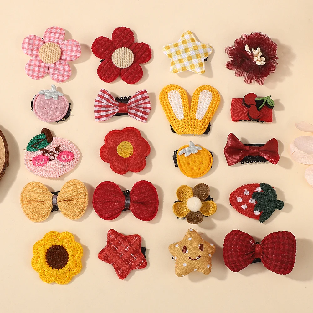 

BABY BOWS 5Pcs Children's Cartoon Knitted Hair Clip DIY Embroidered Rabbit Flower Fruit Shape Hair Accessories Gift Set